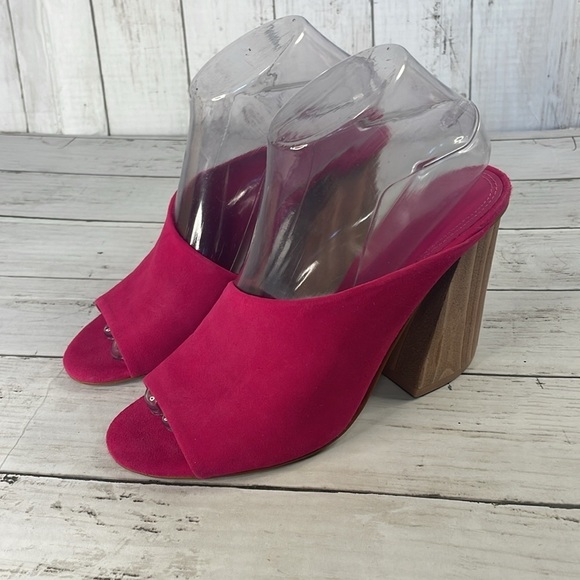 NWOT Mercedes Castillo Fuschia Suede IZAR HIGH Chunky Heeled Mules - Picture 2 of 12
